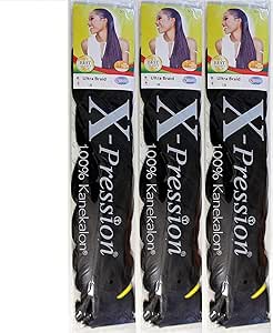 x-pression XPRESSION ULTRA BRAID HAIR EXTENSION FOR BRAIDING 82" 165g Per Pack (3 PACKS OFFER) COLOUR 1