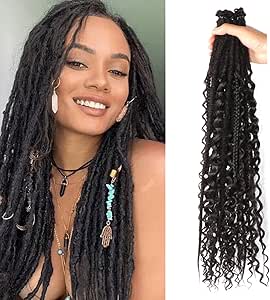 24 Inch Synthetic Dreadlock Extensions Hippie Single Ended Dreadlock Extensions Synthetic Boho Dreads Curly Hippie Dreads Braid for Women Men(1B#, 3 Styles Mixed 24 Inch(6 Strands)