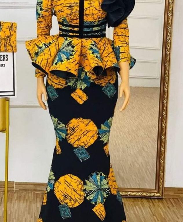 Ankara Peplum Top With Six Pieces Long Skirt
