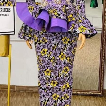 Ankara Kissing Pleating Flat Top With Long Skirt