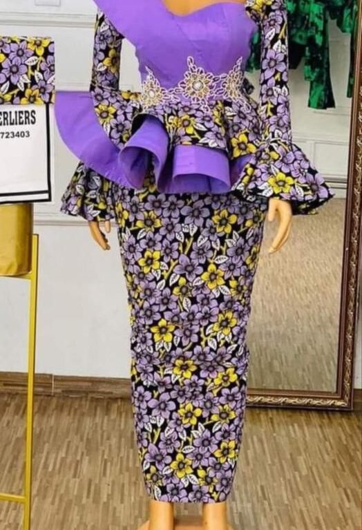 Ankara Kissing Pleating Flat Top With Long Skirt