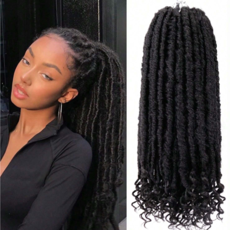 Goddess Locs Crochet Hair 1/6 Packs 16/18 Inch Straight Faux Locs Crochet Hair, Crochet Pre-Looped Curly Hair Soft Faux Locs Synthetic Braiding Hair Extensions, 1B